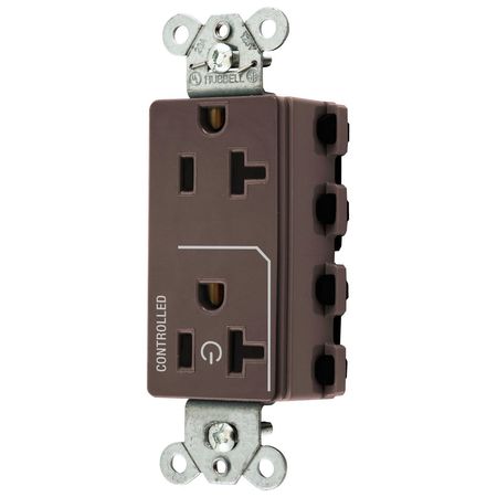HUBBELL WIRING DEVICE-KELLEMS Straight Blade Devices, Receptacles, Decorator Duplex, SNAPConnect, Half Controlled, 20A 125V, 2-Pole 3-Wire Grounding, Nylon, Brown SNAP2162C1